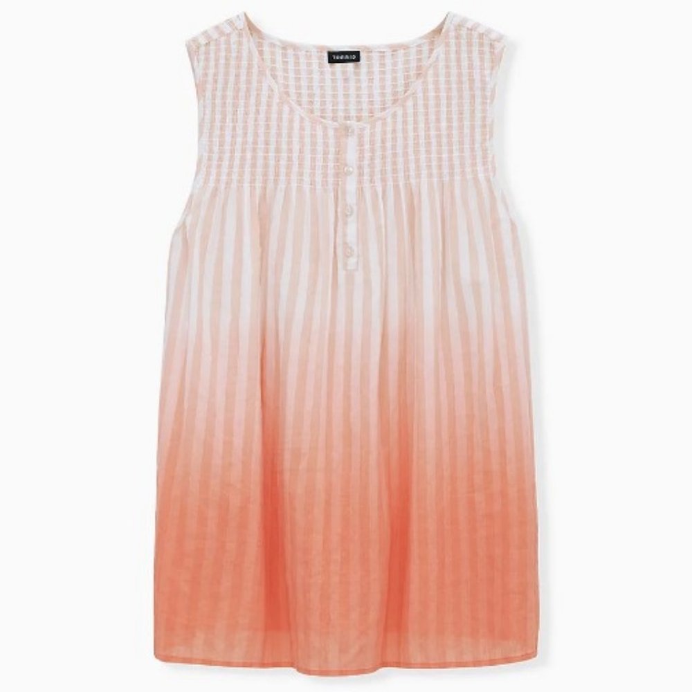 Coral Cotton Smocked Henley Tank - Torrid 0